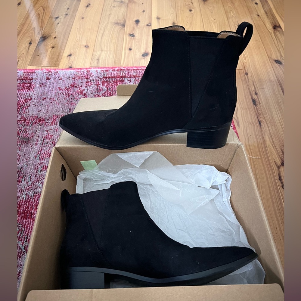 J. Crew Fallon microsuede ankle boots, size 8, black